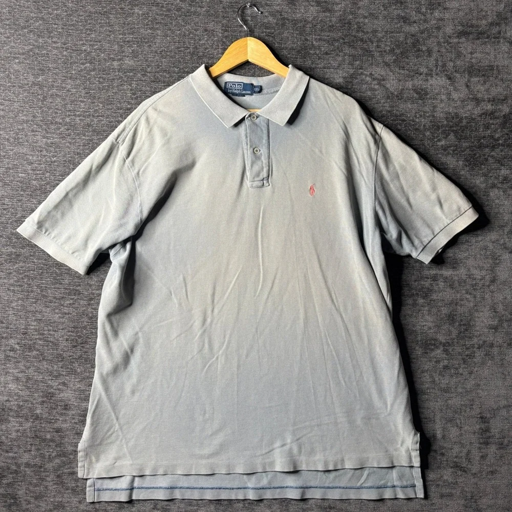 Polo Ralph Lauren Mens XXL Faded Grey Short Sleeve Pique Polo Shirt Red Pony
